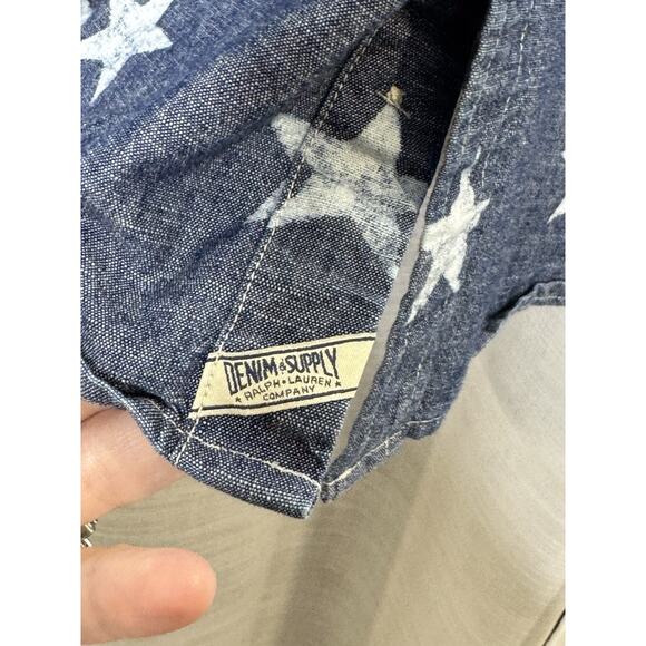 Men's Denim & Supply Ralph Lauren Button Down Star Print Shirt Blue Chambray XL - Picture 2 of 4